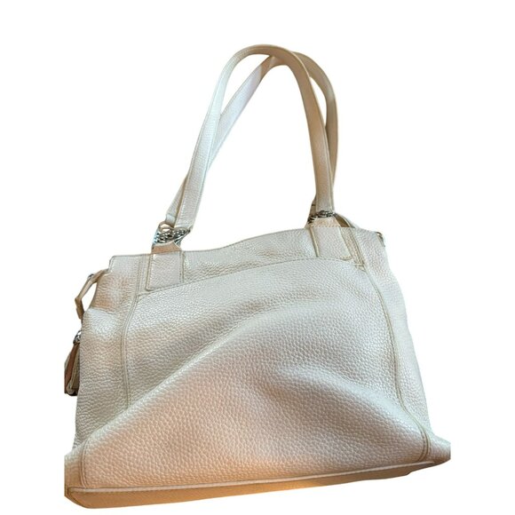 Brighton Cream Pebbled Leather Shoulder Tote Bag With Floral Metal Accents - Picture 3 of 12